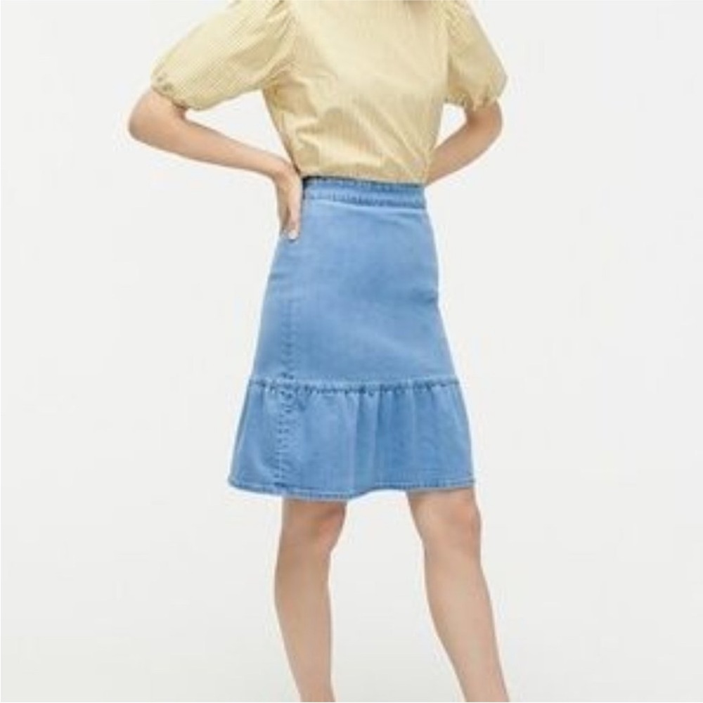 Jcrew Ruffle Hem Denim Skirt
